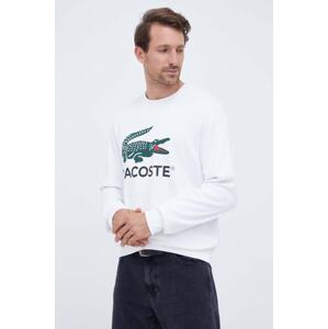 Pamučna dukserica Lacoste za muškarce, boja: bijela, s tiskom