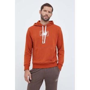 Dukserica New Balance za muškarce, boja: smeđa, s kapuljačom, s tiskom