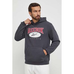 Dukserica Reebok Classic za muškarce, boja: siva, s kapuljačom, s aplikacijom