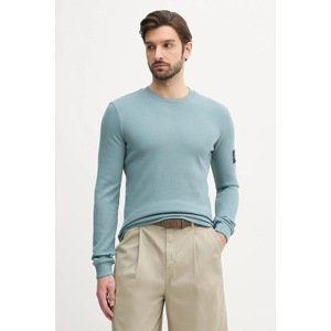 Pamučna dukserica Calvin Klein Jeans za muškarce, boja: bež, s aplikacijom, J30J323485