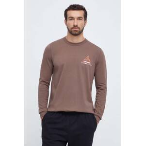 Pamučna majica dugih rukava adidas Originals boja: smeđa, s tiskom