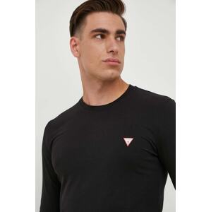Majica dugih rukava Guess za muškarce, boja: crna, bez uzorka