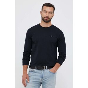 Pamučna majica dugih rukava Gant boja: crna, glatki model