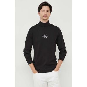 Majica dugih rukava Calvin Klein Jeans za muškarce, boja: crna, s aplikacijom