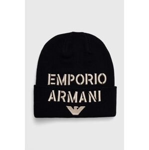 Dječja kapa s dodatkom vune Emporio Armani boja: tamno plava