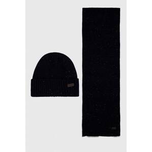 Kapa i šal Barbour Carlton Fleck Beanie & Scarf Gift Set boja: tamno plava, MGS0047