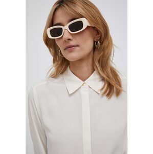 Košulja Lauren Ralph Lauren za žene, boja: bež, regular, s klasičnim ovratnikom