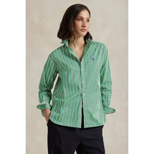Pamučna košulja Polo Ralph Lauren za žene, boja: zelena, relaxed, s klasičnim ovratnikom, 211910743