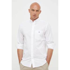 Pamučna košulja Gant za muškarce, boja: bijela, regular, o button-down ovratnikom
