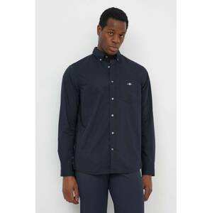 Pamučna košulja Gant za muškarce, boja: crna, regular, s button-down ovratnikom