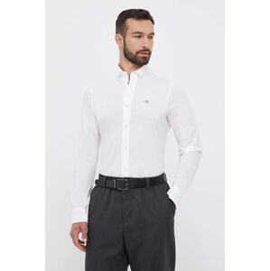 Pamučna košulja Gant za muškarce, boja: bijela, slim, s button-down ovratnikom