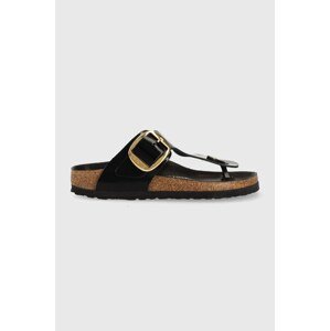 Kožne japanke Birkenstock Gizeh za žene, boja: crna, ravni potplat, 1021469