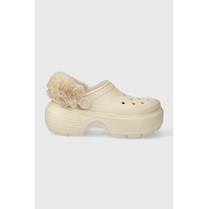 Natikače Crocs Stomp Lined Clog za žene, boja: bež, s platformom, 208546