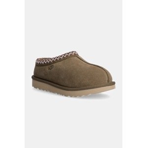 Dječje kućne papuče od brušene kože UGG T TASMAN II boja: zelena, 1019066T