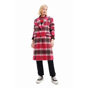 Kaput Desigual 23WWEWAD WOMAN WOVEN OVERCOAT za žene, boja: ružičasta, za prijelazno razdoblje, kopčanje u dva reda