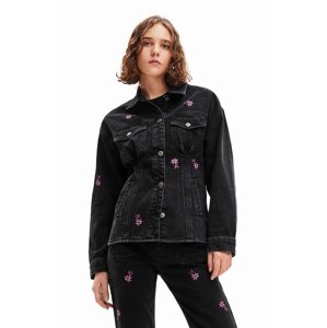 Traper jakna Desigual 23WWED33 WOMAN DENIM TRUCKER JACKET za žene, boja: crna, za prijelazno razdoblje