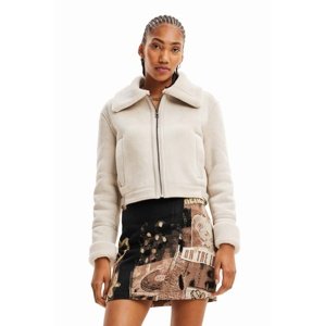 Jakna Desigual 23WWEW05 WOMAN WOVEN PU COAT za žene, boja: bež, za prijelazno razdoblje