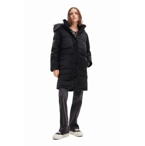Kaput Desigual 23WWEW98 WOMAN WOVEN PADDED LONG OVERCOA za žene, boja: crna, za zimu