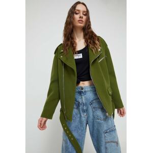 Vunena jakna Moschino Jeans boja: zelena, za prijelazno razdoblje