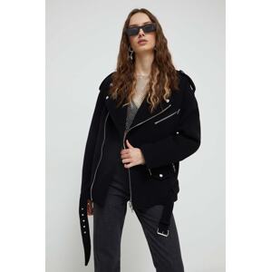 Vunena jakna Moschino Jeans boja: crna, za prijelazno razdoblje