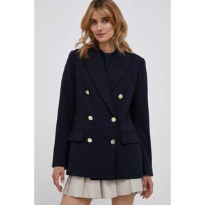 Vuneni sako Lauren Ralph Lauren boja: tamno plava, dvoredno zakopčavanje, bez uzorka