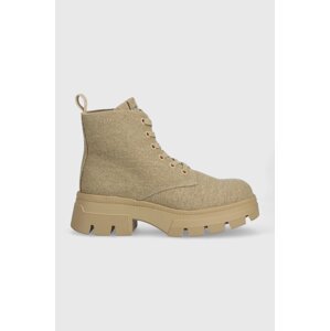 Čizme Calvin Klein Jeans CHUNKY COMBAT LACEUP za žene, boja: bež, ravni potplat, YW0YW01239