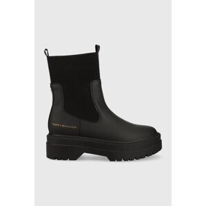 Gležnjače Tommy Hilfiger FEMININE SEASONAL za žene, boja: crna, s platformom, FW0FW07226