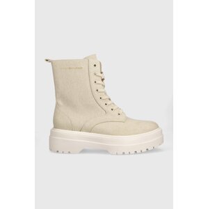 Čizme Tommy Hilfiger FEMININE ESSENTIAL CANVAS za žene, boja: bež, s platformom, FW0FW07357