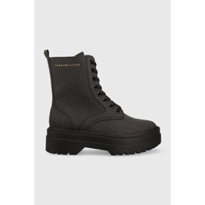 Čizme Tommy Hilfiger FEMININE ESSENTIAL CANVAS za žene, boja: siva, s platformom, FW0FW07357