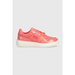 Kožne tenisice Tommy Jeans TJW RETRO BASKET GLOSSY boja: narančasta, EN0EN02206