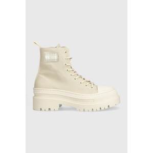 Gležnjače Tommy Jeans TJW FOXING CANVAS BOOT za žene, boja: bež, s platformom, EN0EN02216
