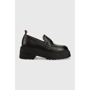 Kožne mokasinke Tommy Jeans TJW AVA LOAFER za žene, boja: crna, s platformom, EN0EN02218