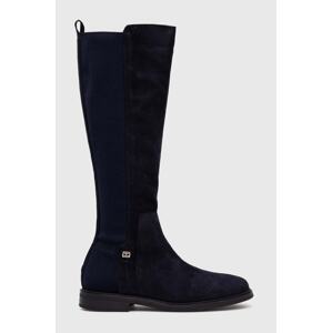 Čizme Tommy Hilfiger ESSENTIALS LONGBOOT za žene, boja: tamno plava, ravni potplat, FW0FW07476