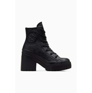 Kožne gležnjače Converse Chuck 70 De Luxe Heel za žene, boja: crna, s debelom potpeticom, A06145C