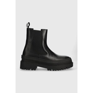 Kožne gležnjače Tommy Jeans TJW CHELSEA FOXING BOOT za žene, boja: crna, s platformom, EN0EN02289
