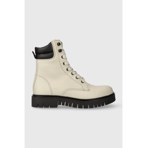 Čizme Tommy Jeans TJW LACE UP BOOT za žene, boja: bež, s platformom, EN0EN02314