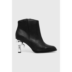 Kožne gležnjače Karl Lagerfeld IKON HEEL za žene, boja: crna, s debelom potpeticom, KL39035