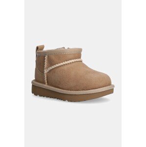 Dječje cipele za snijeg od brušene kože UGG T CLASSIC ULTRA MINI boja: bež