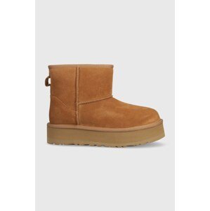 Dječje cipele za snijeg od brušene kože UGG CLASSIC MINI PLATFORM KIDS boja: bež