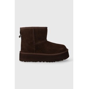Dječje cipele za snijeg od brušene kože UGG CLASSIC MINI PLATFORM KIDS boja: smeđa