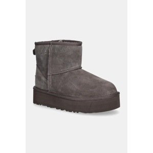 Dječje cipele za snijeg od brušene kože UGG CLASSIC MINI PLATFORM boja: smeđa