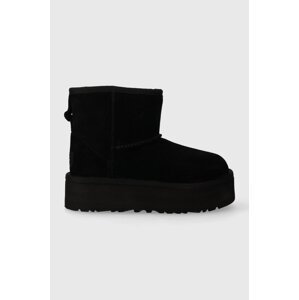 Dječje cipele za snijeg od brušene kože UGG CLASSIC MINI PLATFORM KIDS boja: crna