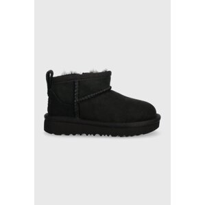 Dječje cipele za snijeg od brušene kože UGG T CLASSIC ULTRA MINI boja: crna