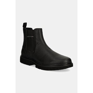 Kožne gležnjače Calvin Klein Jeans EVA MID CHELSEA BOOT LTH za muškarce, boja: crna, YM0YM00750