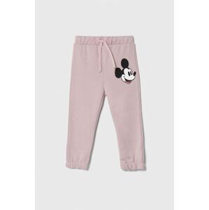 Dječji pamučni donji dio trenirke United Colors of Benetton x Disney boja: ljubičasta, s tiskom