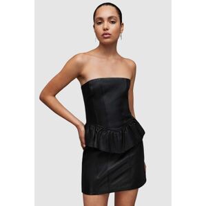 Kožna haljina AllSaints WL068Z CASSIE LEA RUFFLE DR boja: crna, mini, uska
