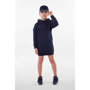 Dječja haljina BOSS boja: tamno plava, mini, ravna