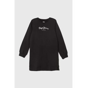 Dječja pamučna haljina Pepe Jeans boja: crna, mini, ravna