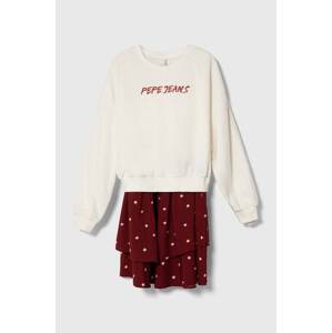 Dječja haljina Pepe Jeans boja: bordo, mini, širi se prema dolje