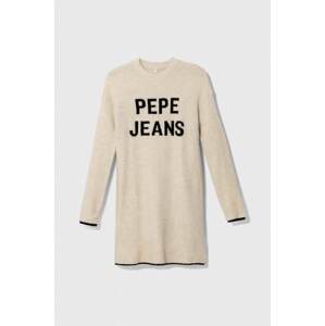 Dječja hakjina s primjesom vune Pepe Jeans boja: bež, mini, oversize